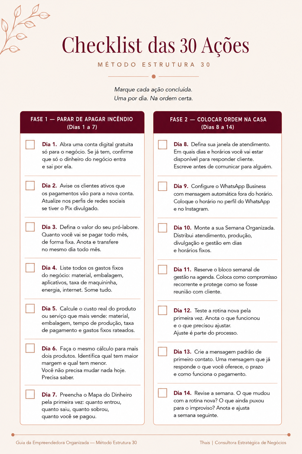 Checklist das 30 Ações (incluso)